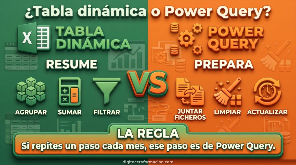 ¿Tabla dinámica o Power Query? Tabla dinámica resume, Power Query prepara